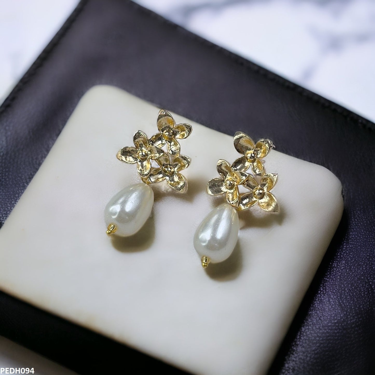 PEDH094 SDQ Flower Pearl Drop Earrings - PEDH