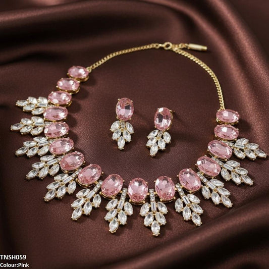 TNSH059 SDQ Oval Pear Necklace Set - TNSH