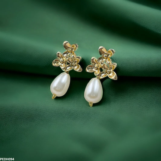 PEDH094 SDQ Flower Pearl Drop Earrings - PEDH