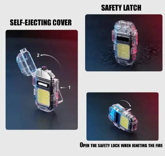 Electric 50W cob light with Lighter USB Rechargeable Dual Arc Lighters|| Cool Plasma Lighter with Waterproof Transparent Shell