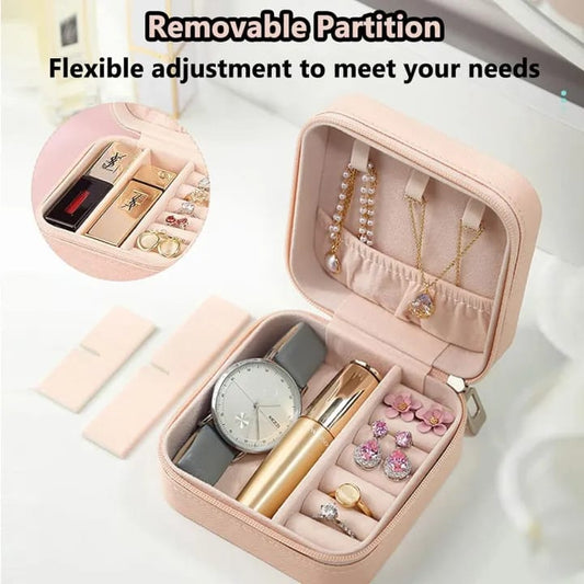 Square Mini Jewellery Box | Portable PU Leather Travel Organizer with Removable Dividers