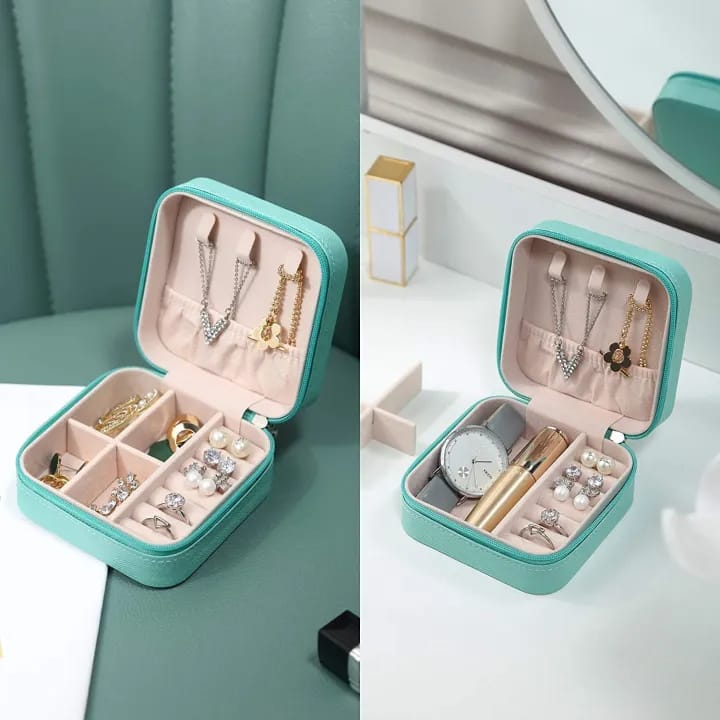 Square Mini Jewellery Box | Portable PU Leather Travel Organizer with Removable Dividers