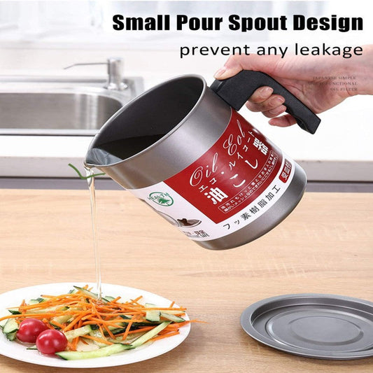 Stainless Steel Kitchen Oil Filter Pot with Tray