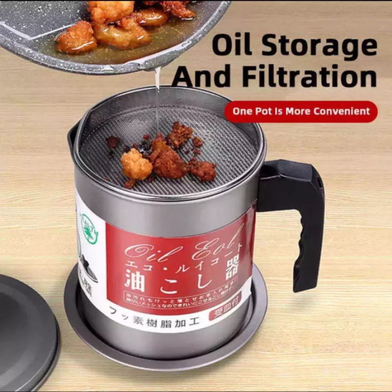 Stainless Steel Kitchen Oil Filter Pot with Tray