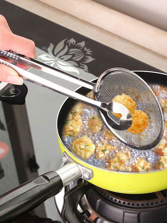 Stainless Steel Oil Frying Clamp Filter Fine Mesh Strainer With Clip Tongs for Oil-frying Food BBQ Kitchen Tools