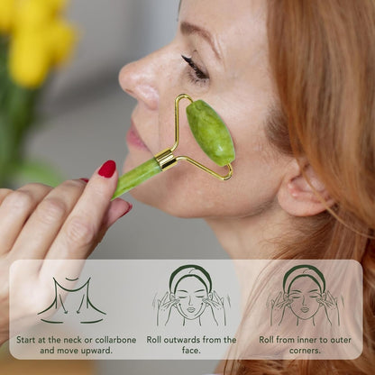Jade Face Roller & Gua Sha Set || Facial Massage Tool for Skin Lifting|| Depuffing & Glowing Skin