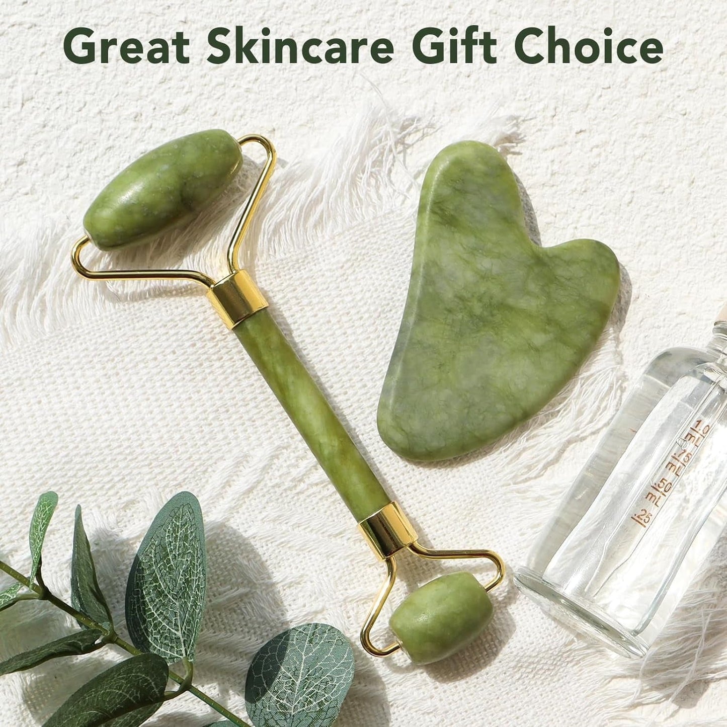 Jade Face Roller & Gua Sha Set || Facial Massage Tool for Skin Lifting|| Depuffing & Glowing Skin