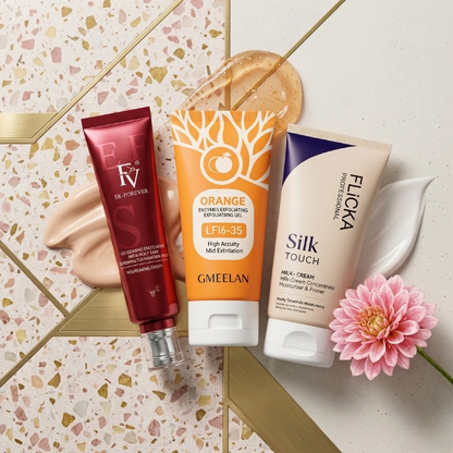 3-in-1 Beauty Combo Deal – FV Orange Gel, Flicka Pack of 3 & Liquid Foundation + Primer
