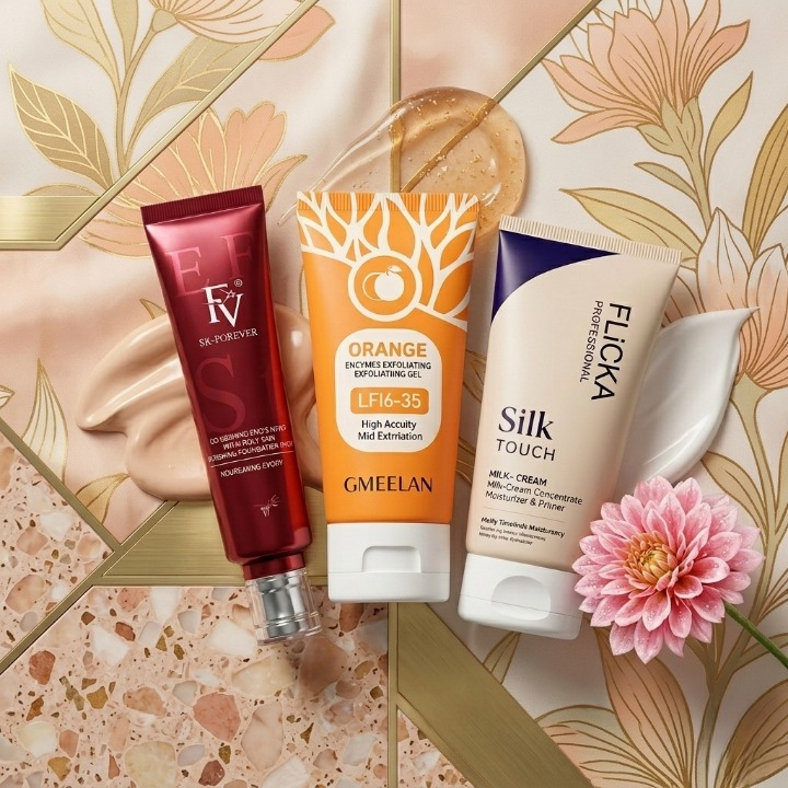 3-in-1 Beauty Combo Deal – FV Orange Gel, Flicka Pack of 3 & Liquid Foundation + Primer