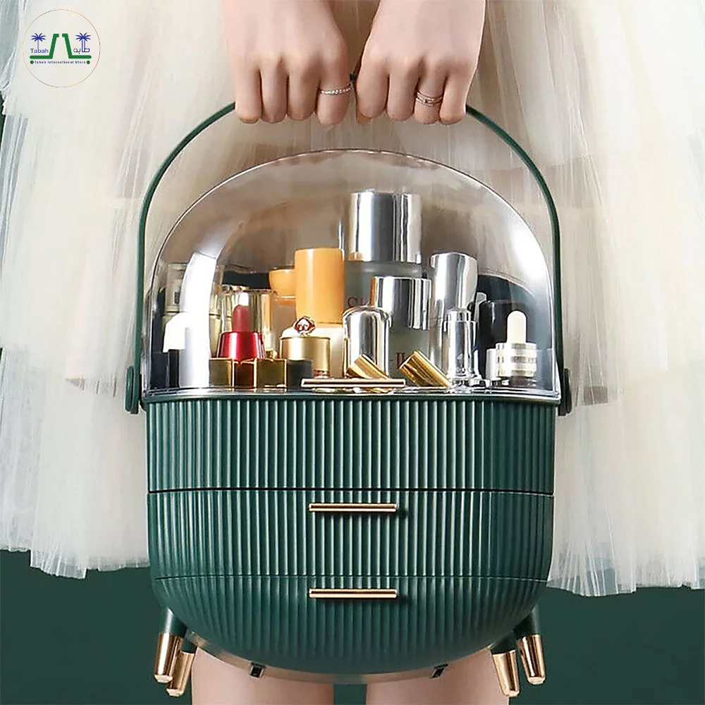 Luxury Portable Cosmetic Organizer Box with Lid & Drawers