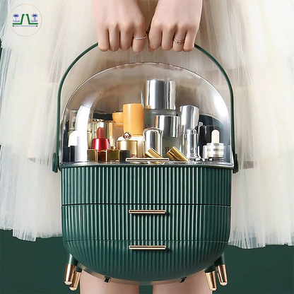 Luxury Portable Cosmetic Organizer Box with Lid & Drawers