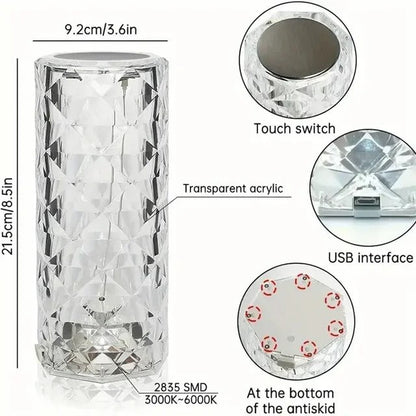 Crystal Rose Diamond Lamp – 16 Colors Changing LED Touch Lamp with Remote & USB Charging
