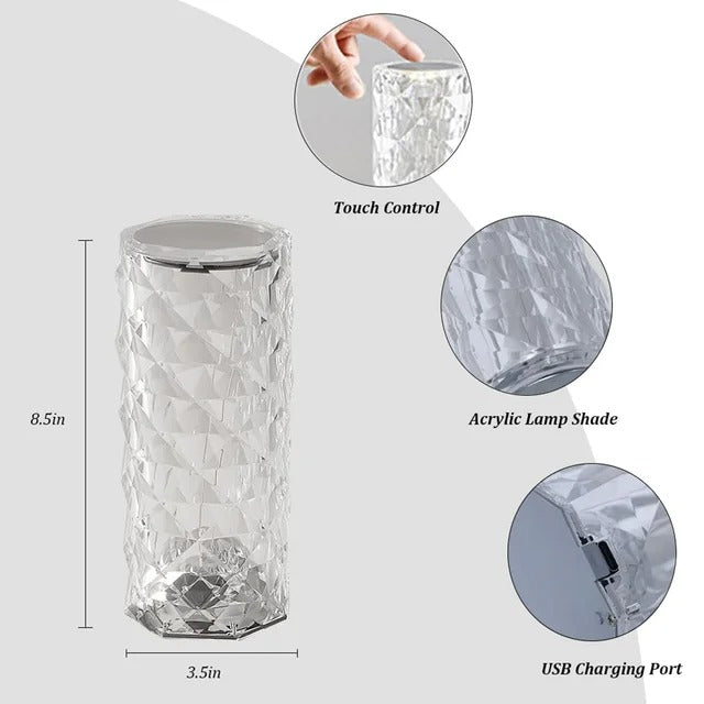 Crystal Rose Diamond Lamp – 16 Colors Changing LED Touch Lamp with Remote & USB Charging