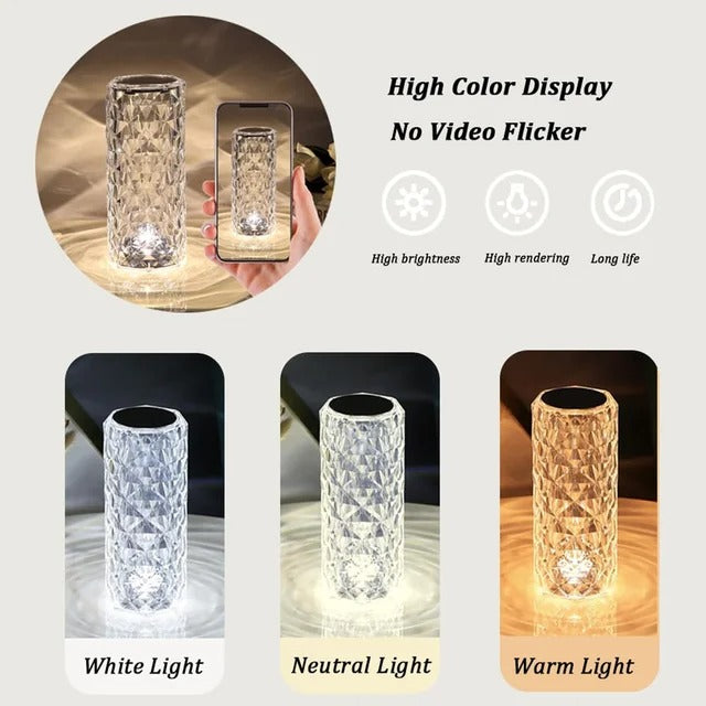 Crystal Rose Diamond Lamp – 16 Colors Changing LED Touch Lamp with Remote & USB Charging