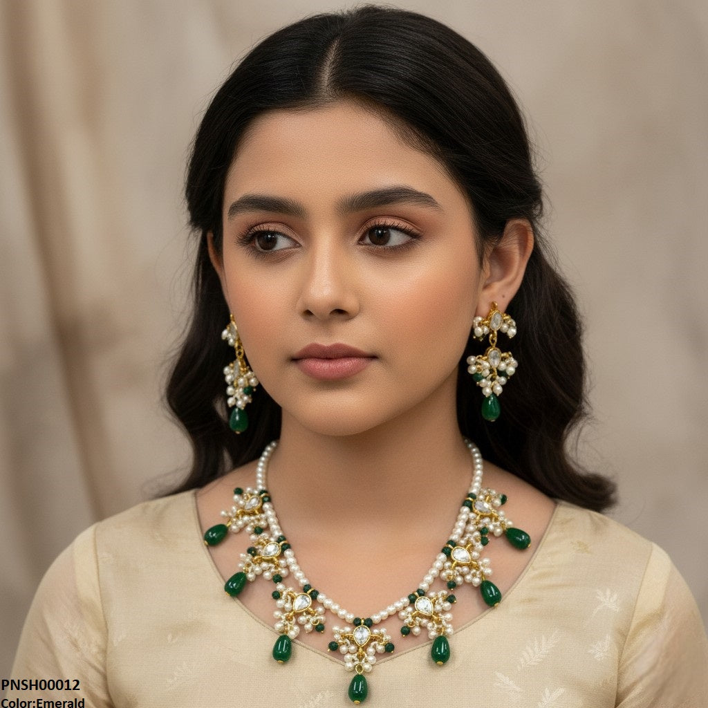 PNSH00012 SDQ Pearl Drop  Necklace Set - PNSH