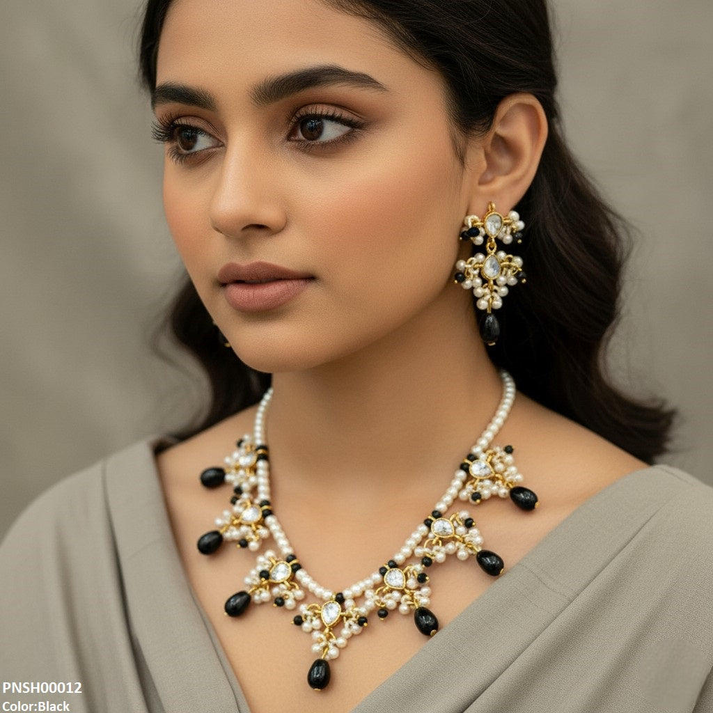 PNSH00012 SDQ Pearl Drop  Necklace Set - PNSH