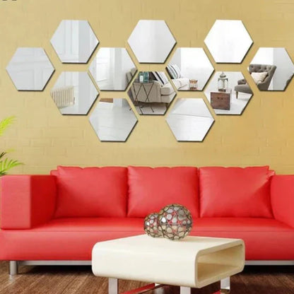 12 Pcs Silver shine Hexagon Decor Mirror (4x4 inch)
