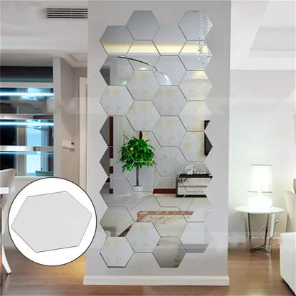 12 Pcs Silver shine Hexagon Decor Mirror (4x4 inch)