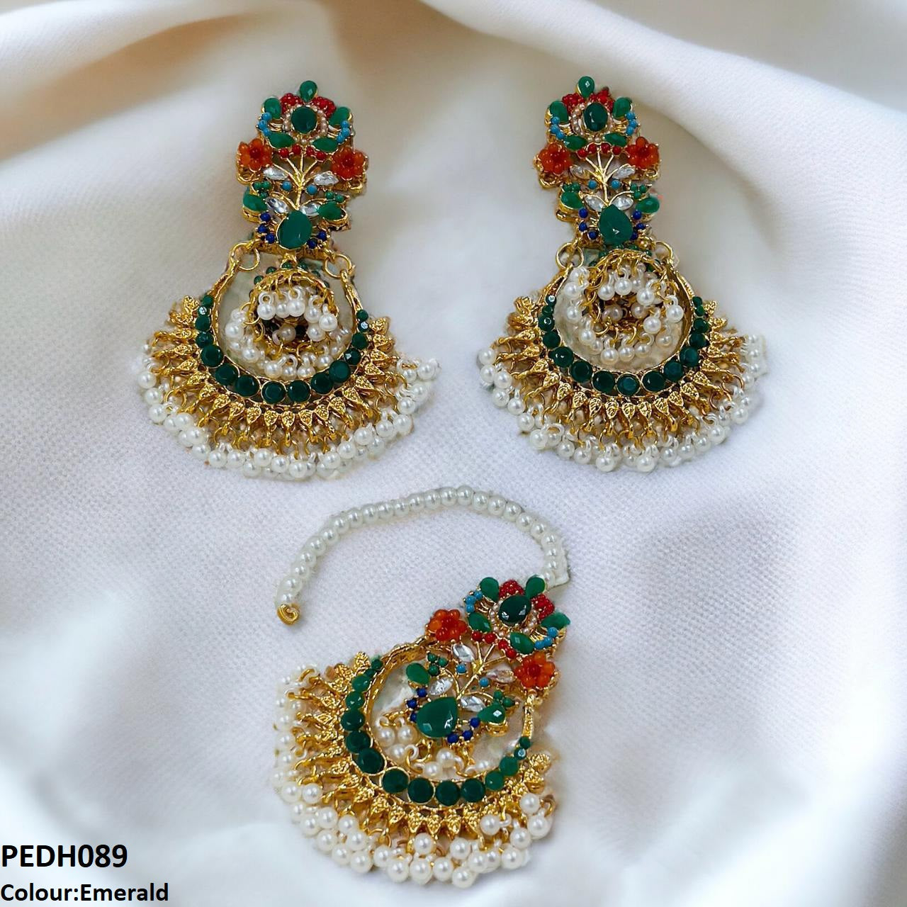 PEDH089 SDQ Flower Jhumki Drop Earrings- PEDH