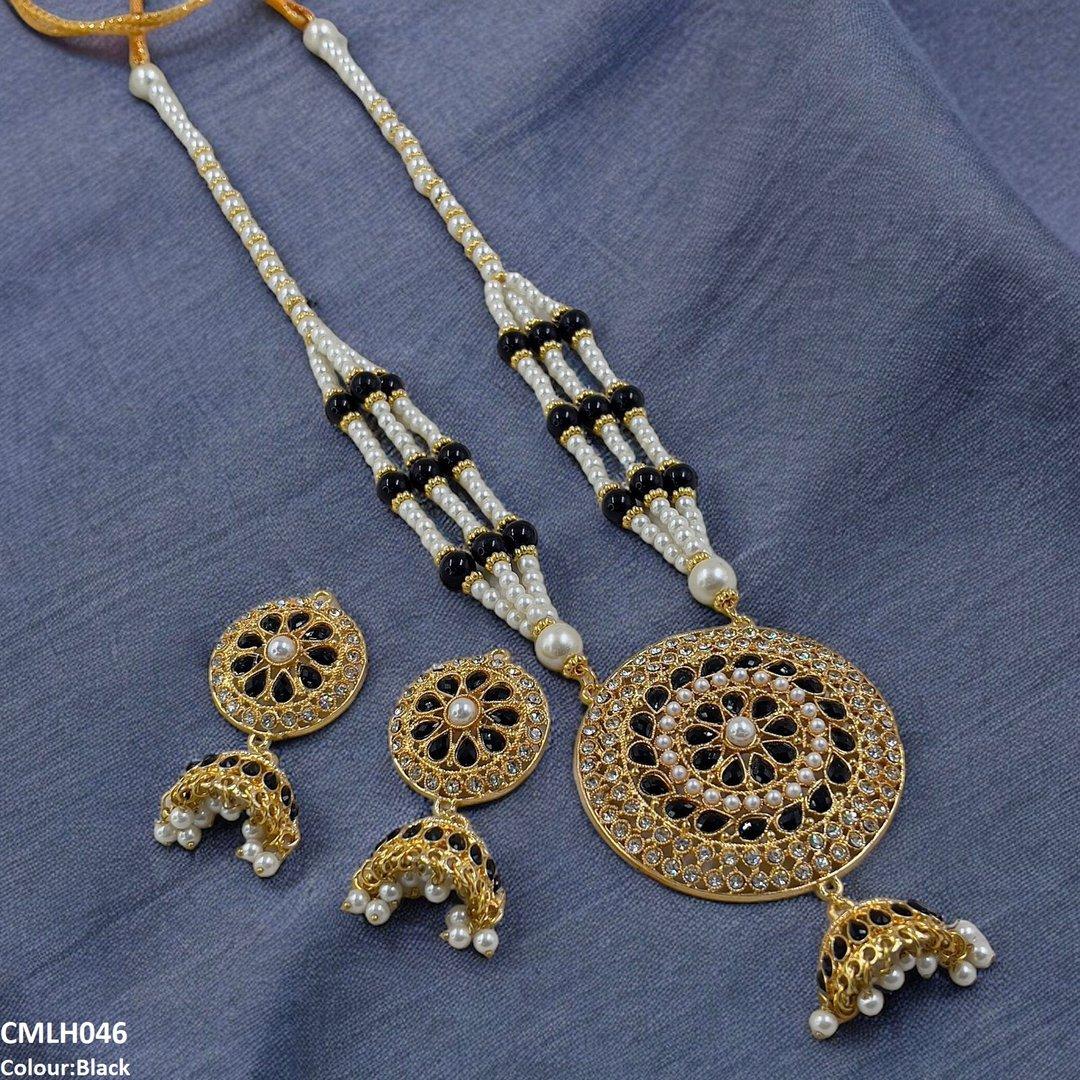 CMLH046 SDQ Cut Jhumki Drop Pearl Mala- CMLH