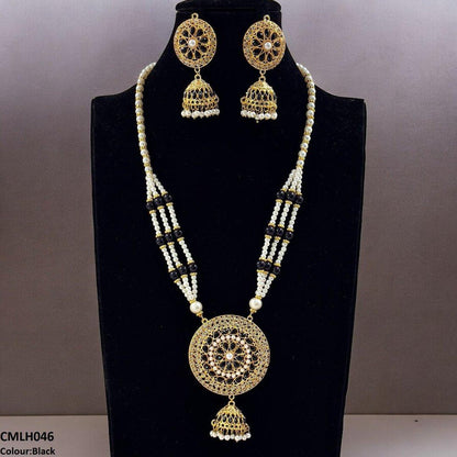CMLH046 SDQ Cut Jhumki Drop Pearl Mala- CMLH