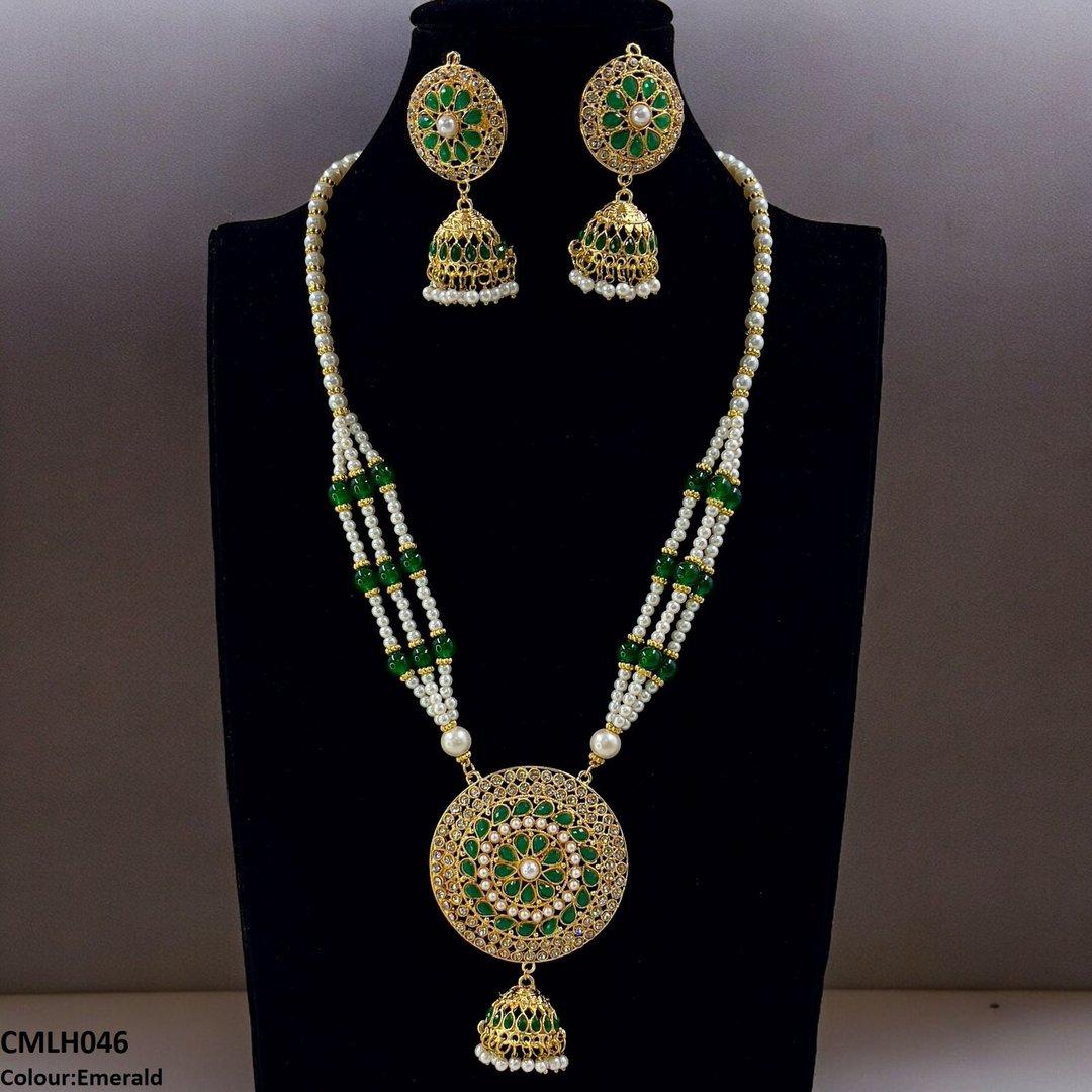 CMLH046 SDQ Cut Jhumki Drop Pearl Mala- CMLH