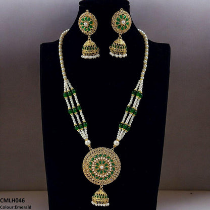 CMLH046 SDQ Cut Jhumki Drop Pearl Mala- CMLH