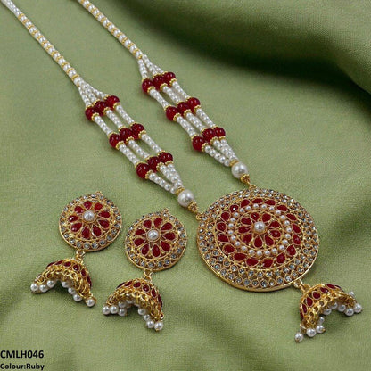 CMLH046 SDQ Cut Jhumki Drop Pearl Mala- CMLH