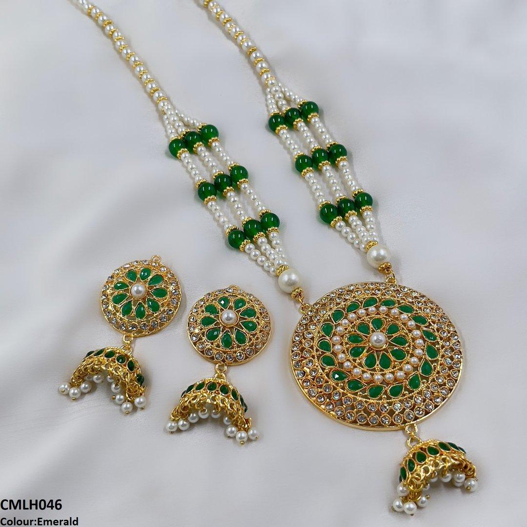 CMLH046 SDQ Cut Jhumki Drop Pearl Mala- CMLH