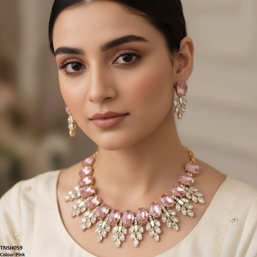 TNSH059 SDQ Oval Pear Necklace Set - TNSH