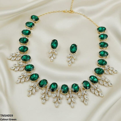 TNSH059 SDQ Oval Pear Necklace Set - TNSH