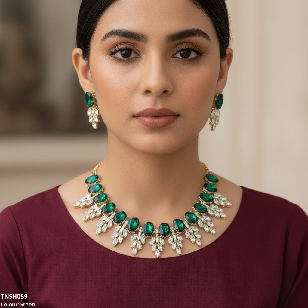 TNSH059 SDQ Oval Pear Necklace Set - TNSH