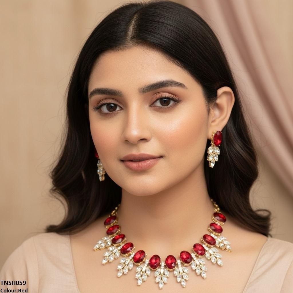 TNSH059 SDQ Oval Pear Necklace Set - TNSH