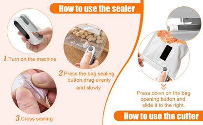 Rechargeable Electric Heat Sealer & Cutter 2 in 1 – Mini Bag Sealer for Food Freshness