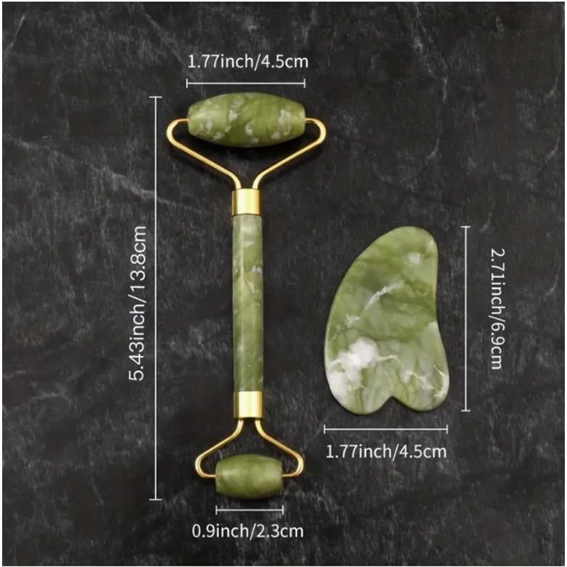 Jade Face Roller & Gua Sha Set || Facial Massage Tool for Skin Lifting|| Depuffing & Glowing Skin