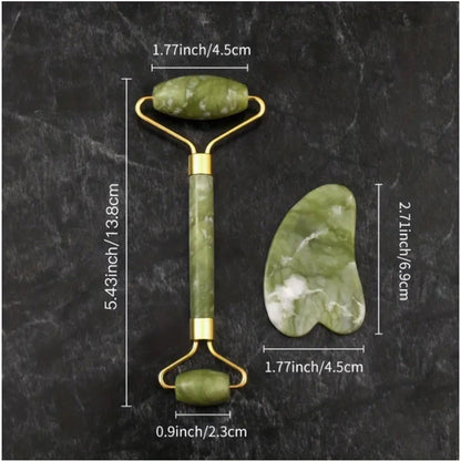 Jade Face Roller & Gua Sha Set || Facial Massage Tool for Skin Lifting|| Depuffing & Glowing Skin