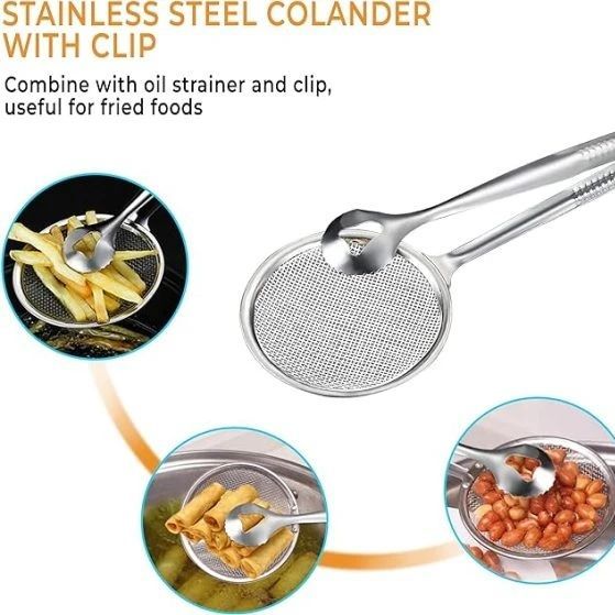 Stainless Steel Oil Frying Clamp Filter Fine Mesh Strainer With Clip Tongs for Oil-frying Food BBQ Kitchen Tools