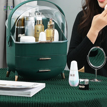 Luxury Portable Cosmetic Organizer Box with Lid & Drawers
