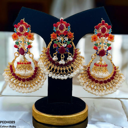 PEDH089 SDQ Flower Jhumki Drop Earrings- PEDH