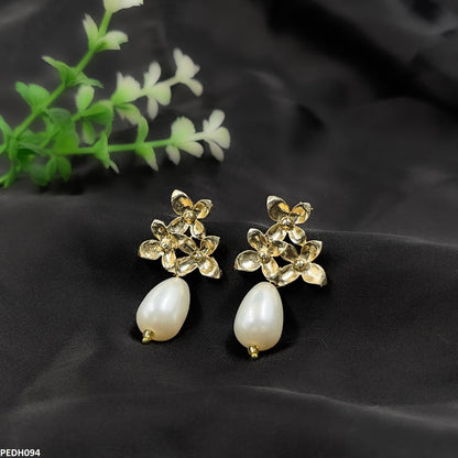 PEDH094 SDQ Flower Pearl Drop Earrings  - PEDH