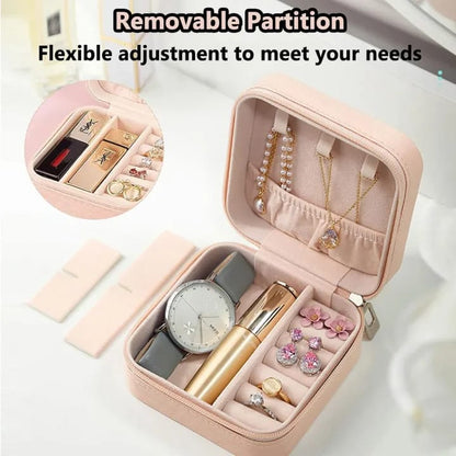 Square Mini Jewellery Box | Portable PU Leather Travel Organizer with Removable Dividers