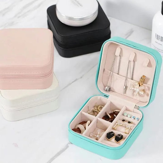 Square Mini Jewellery Box | Portable PU Leather Travel Organizer with Removable Dividers