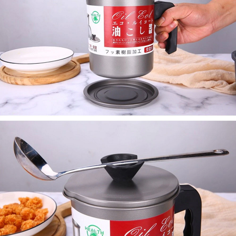 Stainless Steel Kitchen Oil Filter Pot with Tray