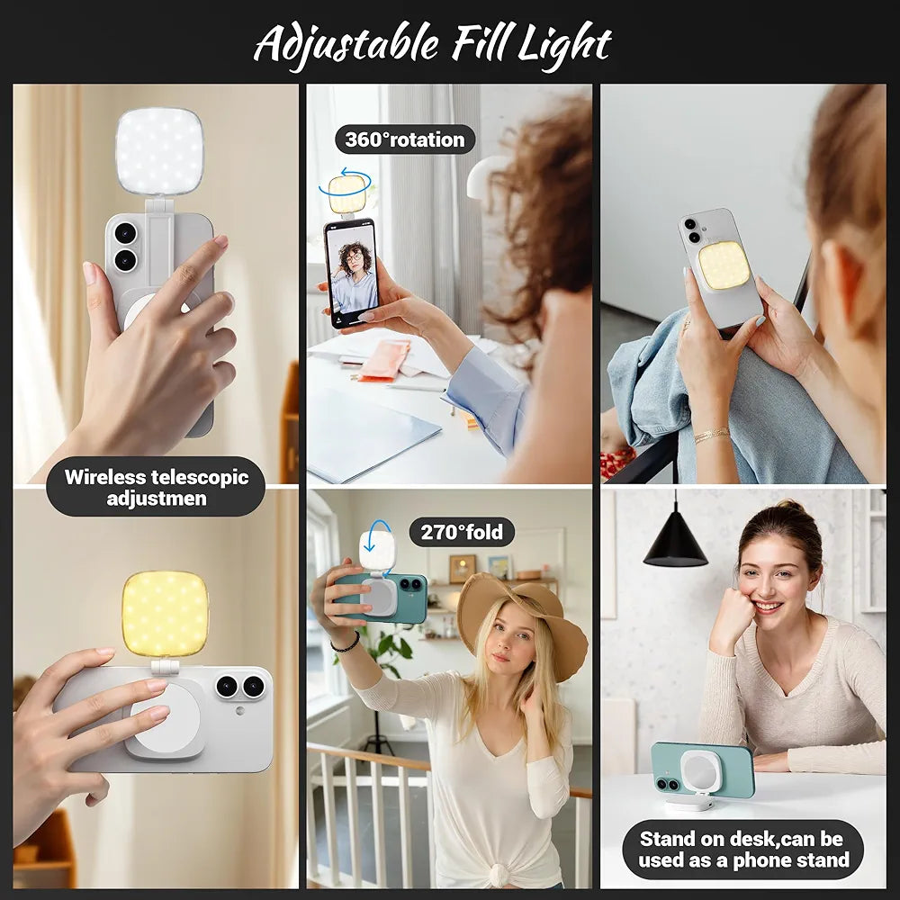 Foldable Magnetic Fill Light with Mirror & Phone Stand