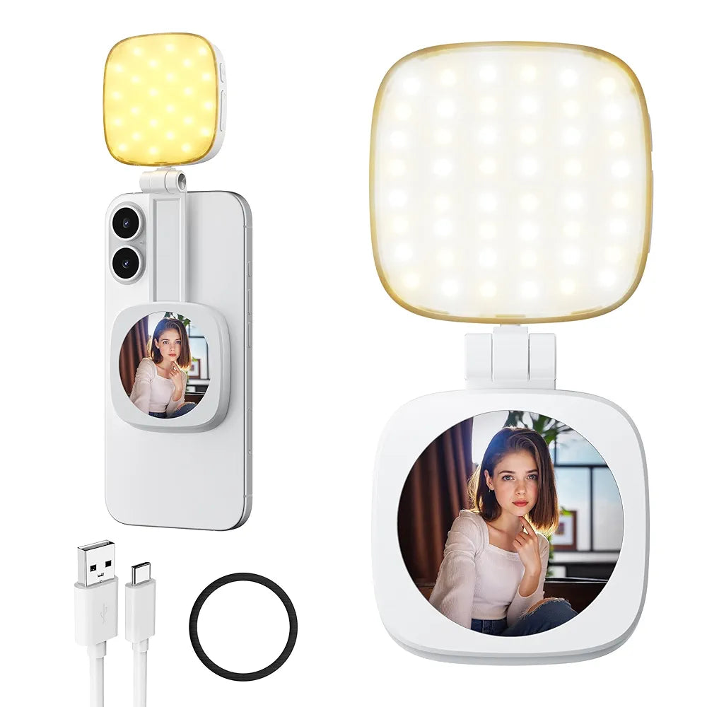 Foldable Magnetic Fill Light with Mirror & Phone Stand