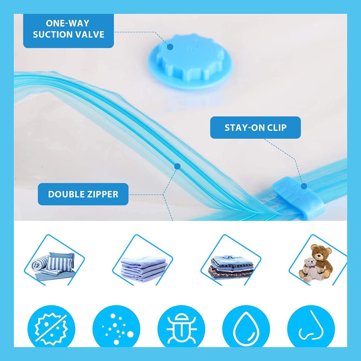 Vacuum Storage Bags with Hand Pump | Space-Saving Compression Bags for Clothes, Blankets & Bedding | 5-Pack